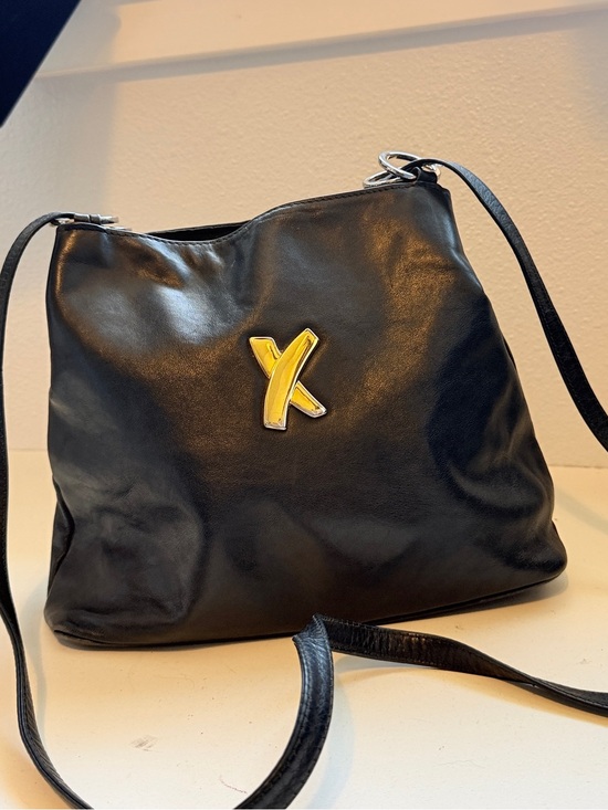 Paloma Picasso Handbags - VINTAGE BLACK LEATHER SHOULDER BAG GOLD X LOGO ITALY purse